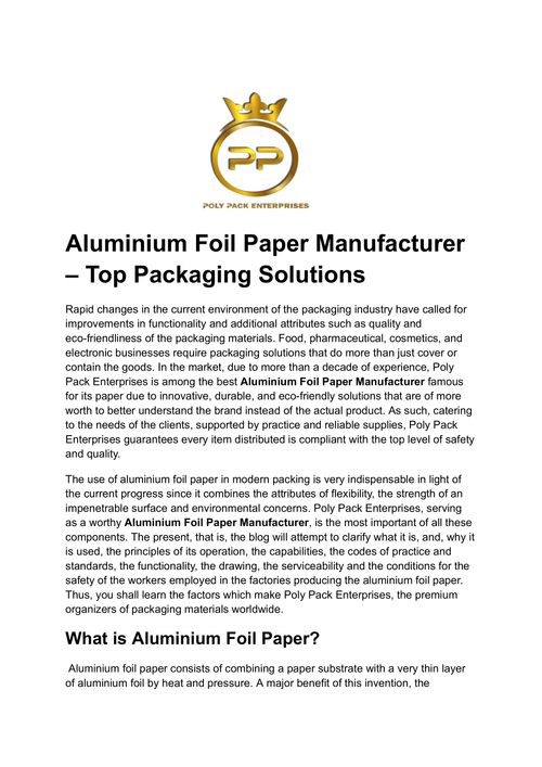 Aluminium Foil Paper Manufacturer – Top Packaging Solutions
