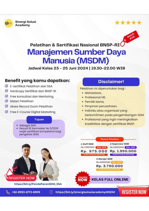 TERBAIK, Sertifikasi HRD BNSP, WA:0859-4219-9441