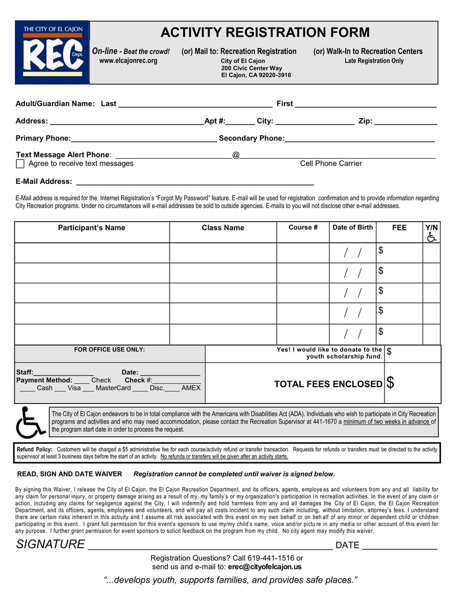 Activity Registration Form by Ellena Holmes - Flipsnack
