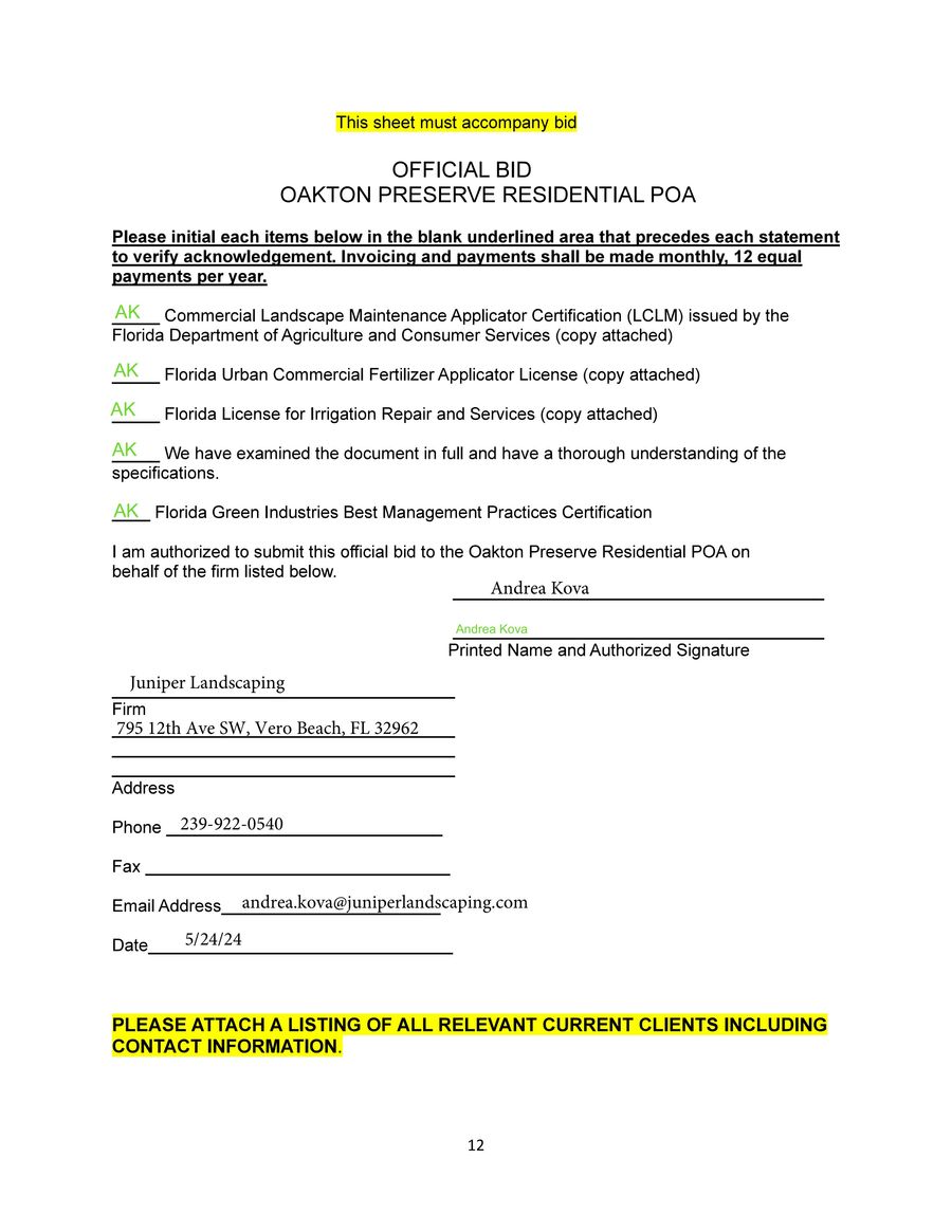 Landscaping and Grounds Maintenance Bid, May, 2024 Bid Sheet by Juniper Flipsnack