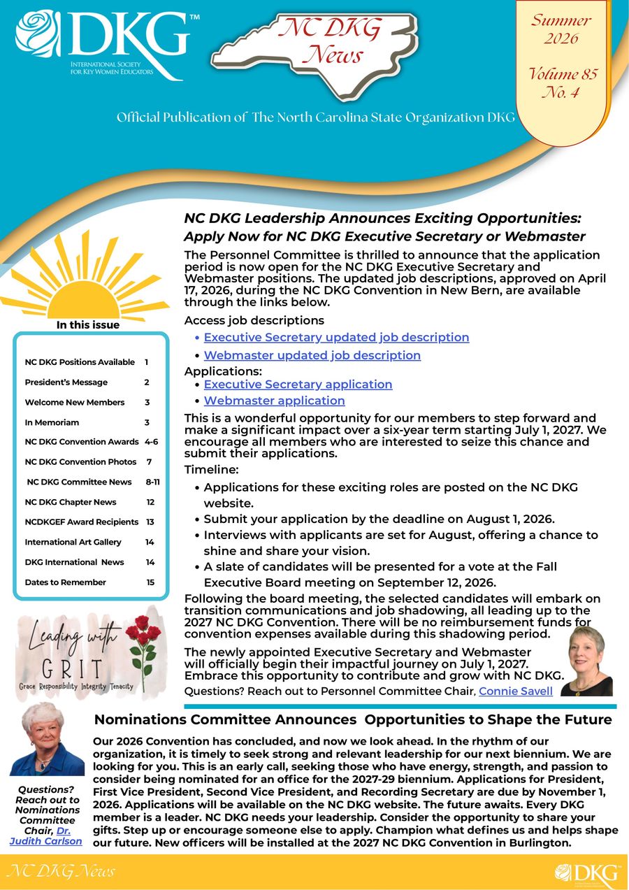 Summer 2026 Vol 85 No 4 NC DKG News by NC DKG Publications - Flipsnack