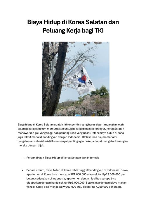 Rata-rata Biaya Hidup di Korea