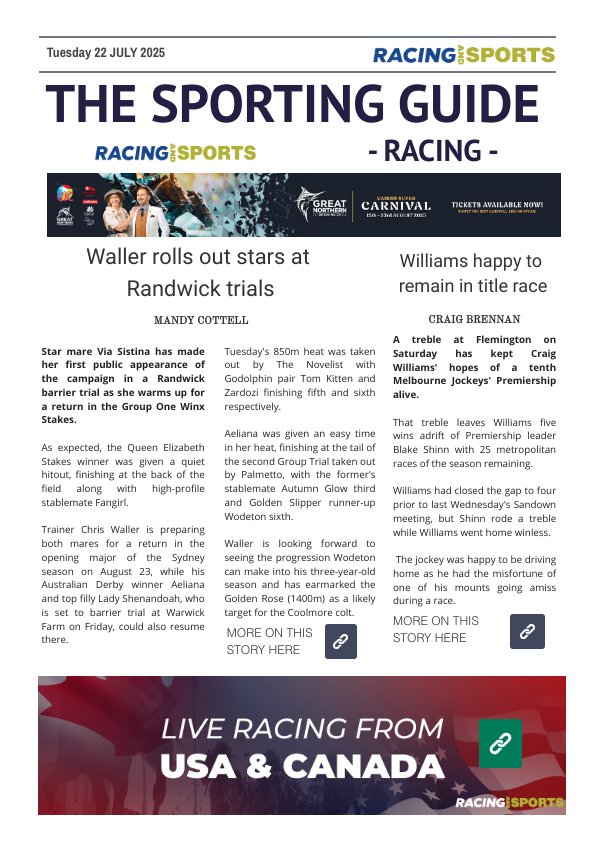 The Sporting Guide - Racing & Sports - 22 July 2025 by Racing and Sports