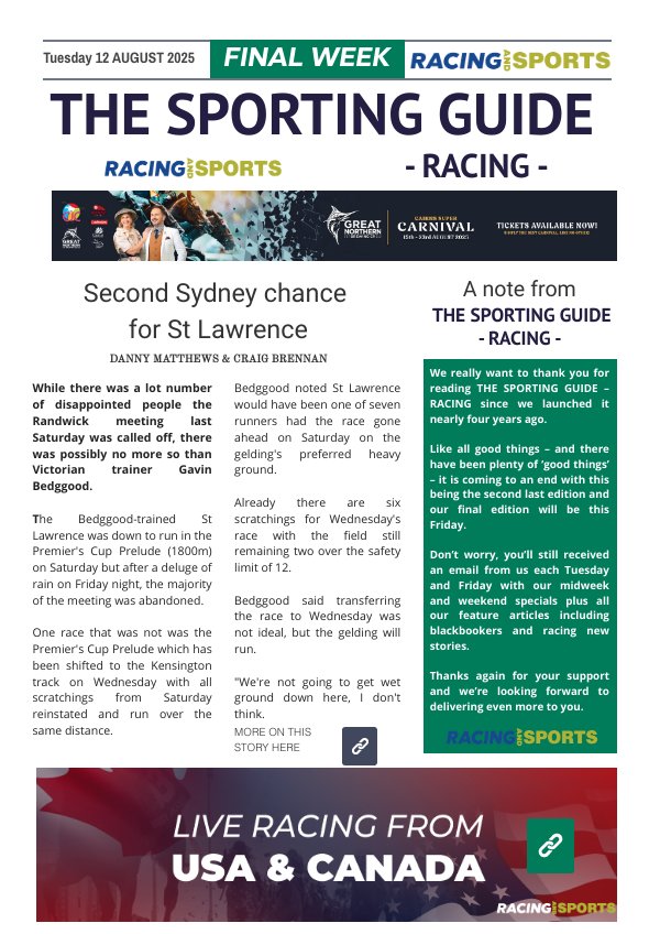 The Sporting Guide - Racing & Sports - 12 August 2025 by Racing and Sports