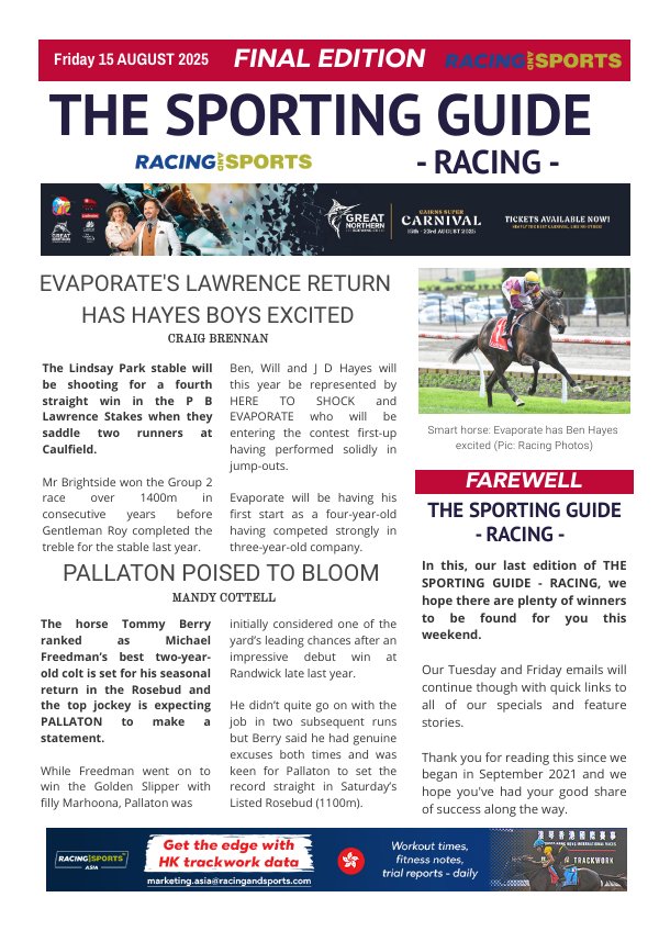 The Sporting Guide - Racing & Sports - 15 August 2025 by Racing and Sports