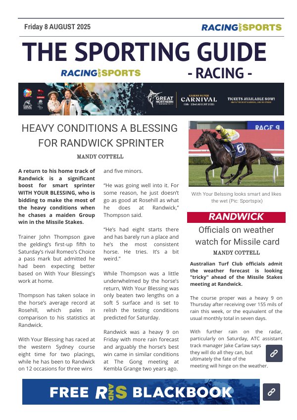 The Sporting Guide - Racing & Sports - 8 August 2025 by Racing and Sports