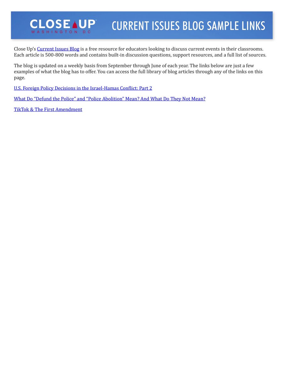 Current Issues Blog Sample Links by Close Up Foundation - Flipsnack