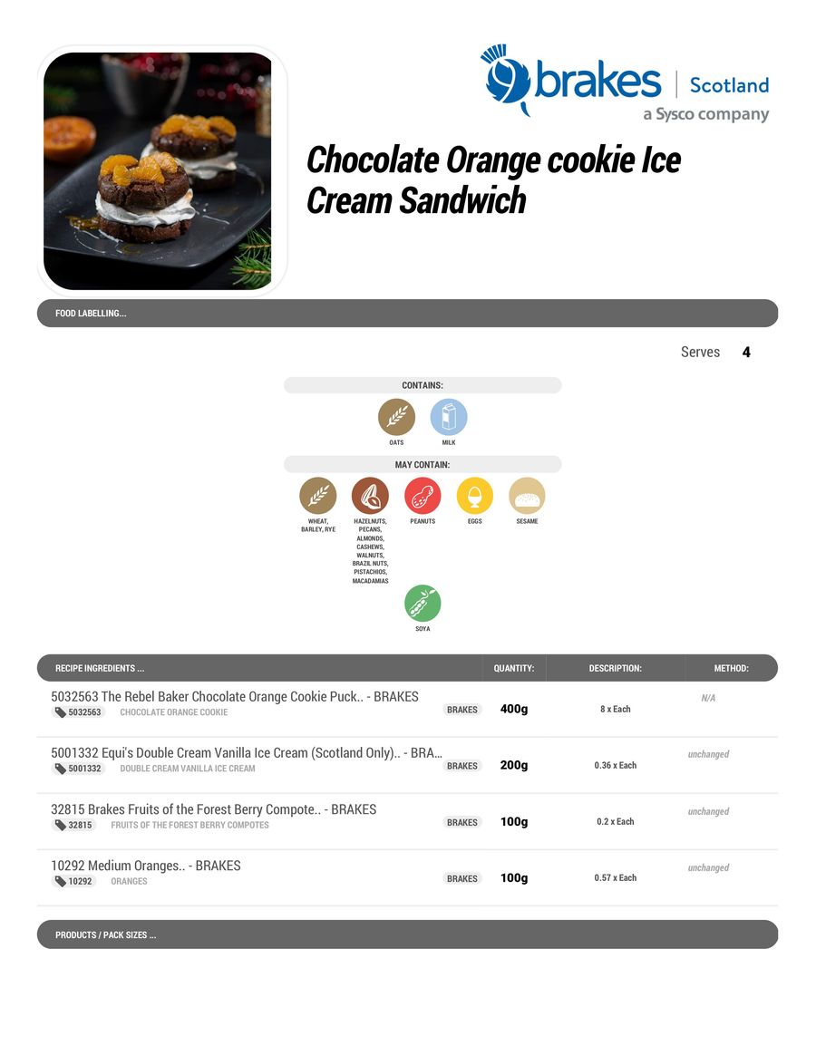 Chocolate Orange Cookie Ice Cream Sandwich & Winter Fruit by Brakes ...