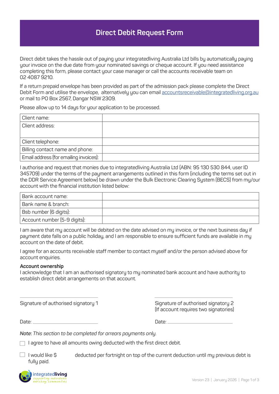 integratedliving Direct Debit Request Form by... - Flipsnack