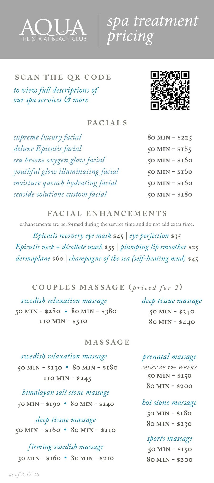 Aqua Spa Services Menu Pricing by... - Flipsnack