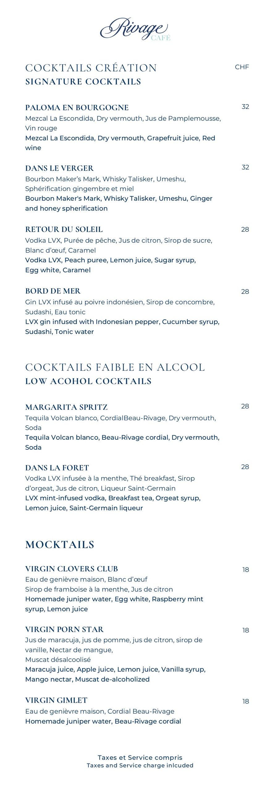 Rivage Café Drinks Menu by Beau-Rivage Genève - Flipsnack