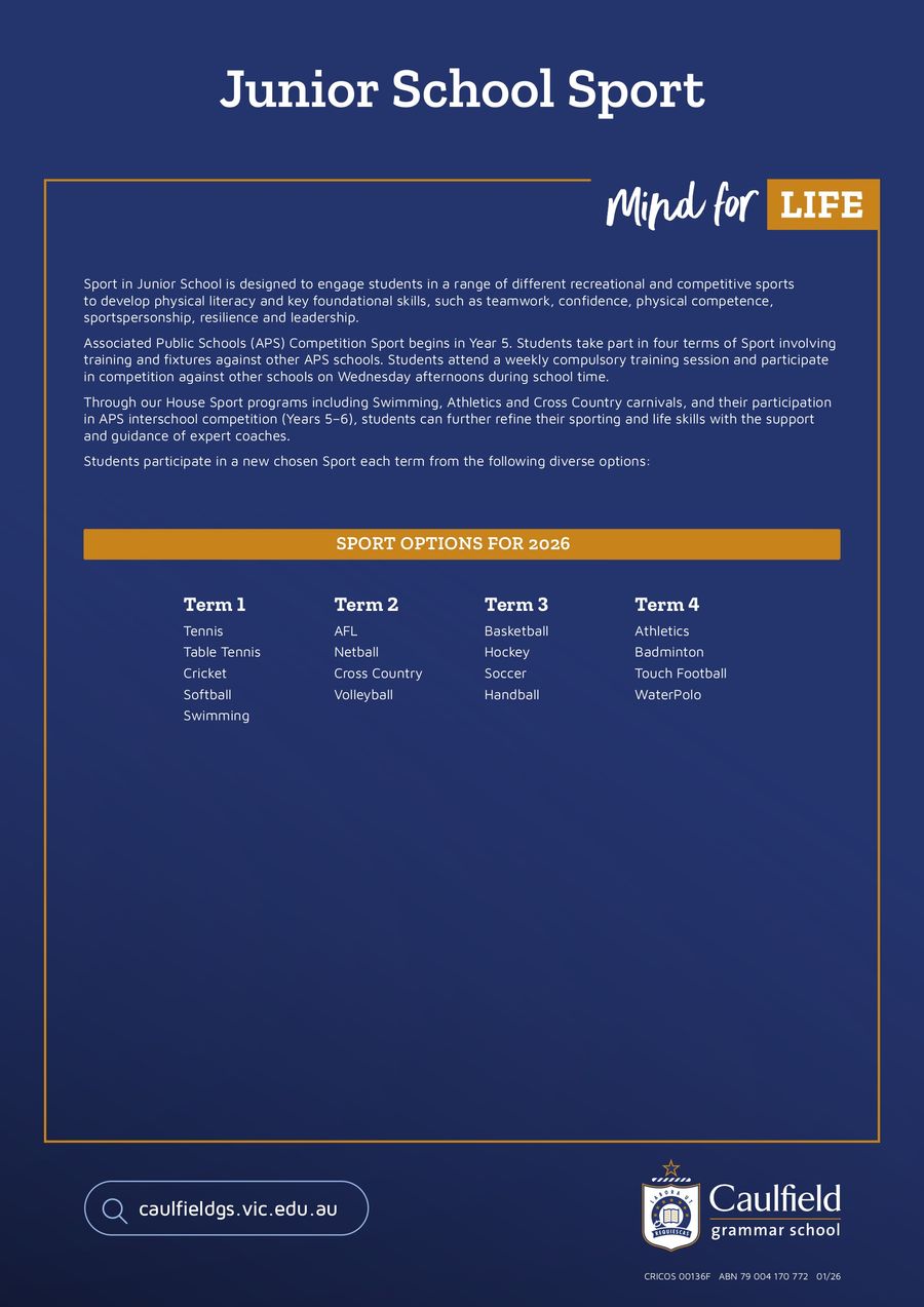 Caulfield Grammar School Sport Programs 2026 by Caulfield... - Flipsnack