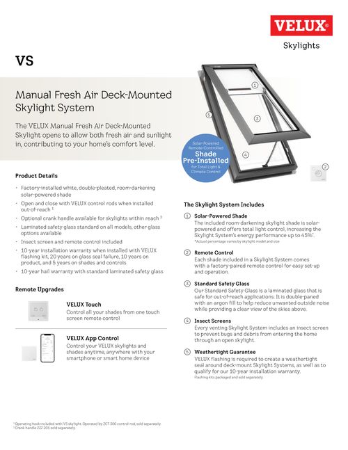 Manual “Fresh Air” Deck-Mounted Skylight - VS