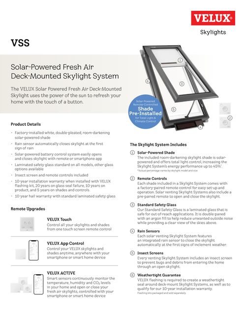 Solar Powered Fresh Air Deck-Mounted Skylight - VSS