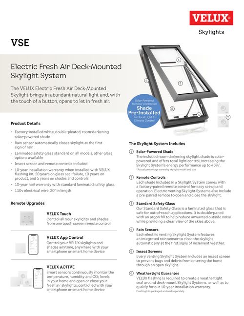 Electric “Fresh Air” Deck-Mounted Skylight - VSE
