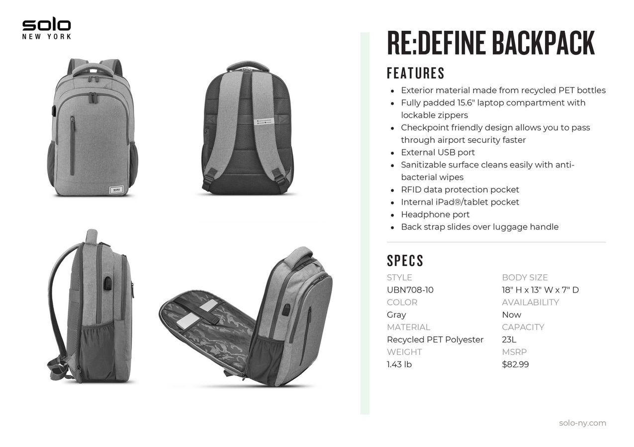 Re:define Backpack UBN708-10 PI Sheet by Solo New York - Flipsnack