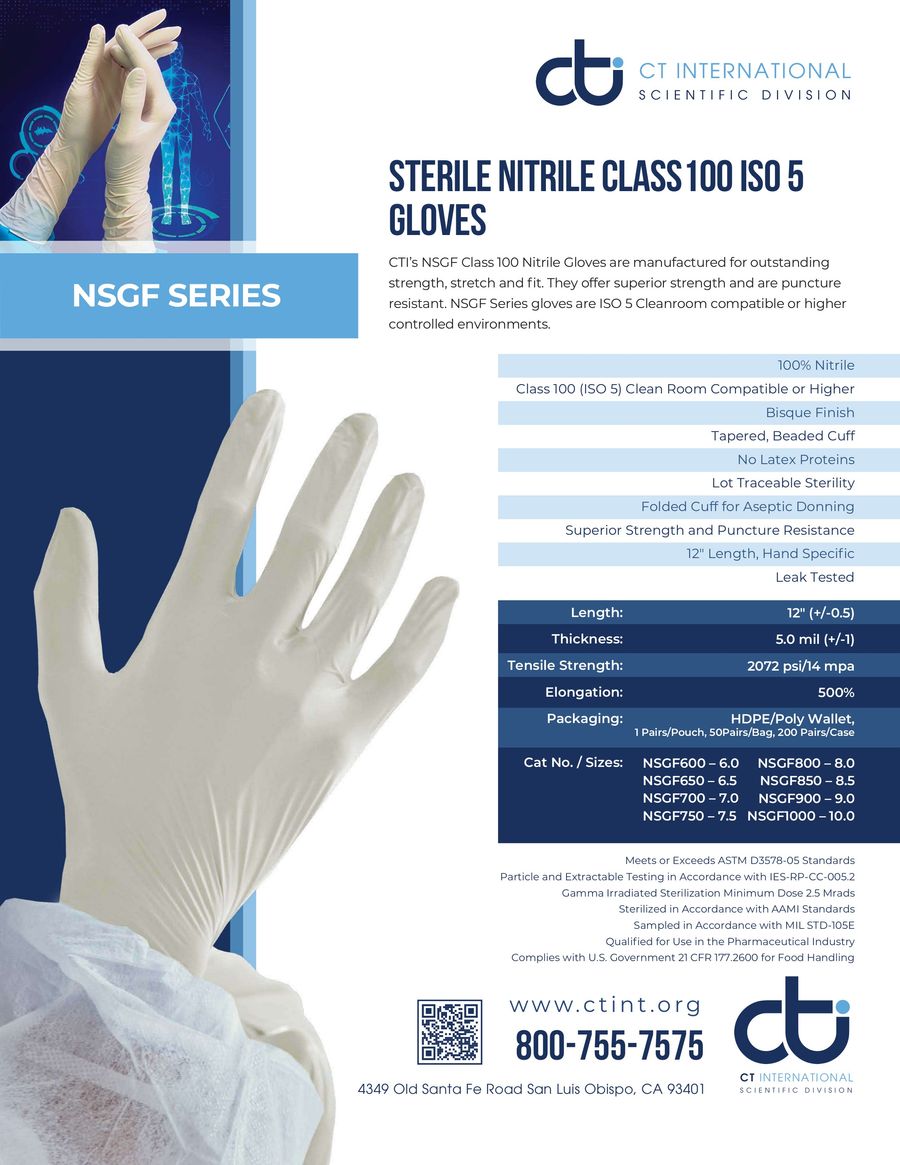Class 100 NSGF Nitrile Sterile 12