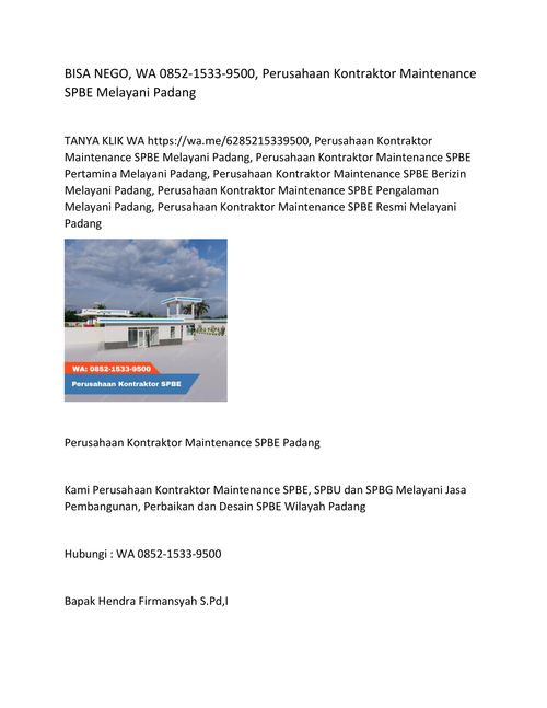 BISA NEGO, WA 0852-1533-9500, Perusahaan Kontraktor Maintena