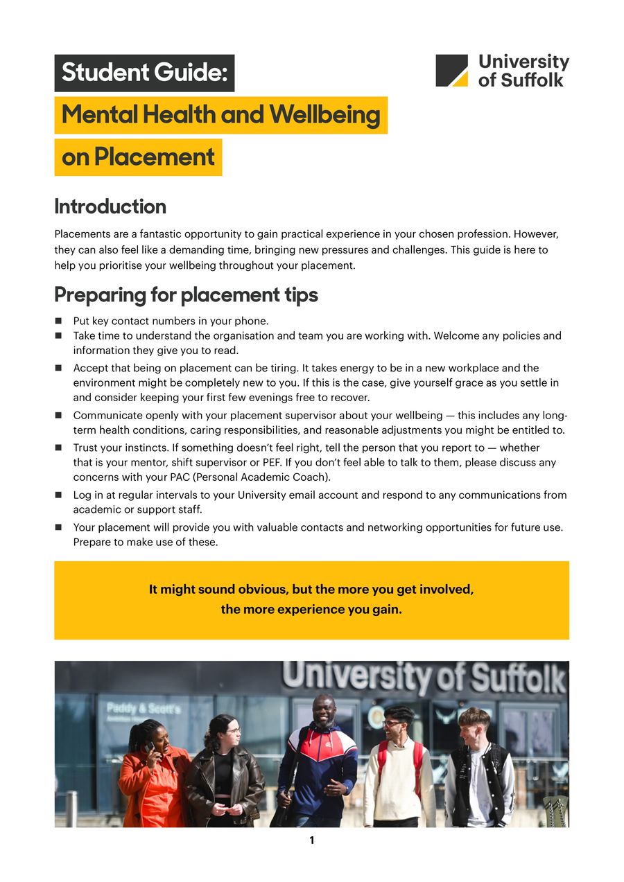 Student Guide: Mental Health and Wellbeing on Placement