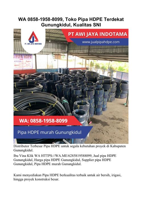 WA 0858-1958-8099, Toko Pipa HDPE Terdekat Gunungkidul, Ku