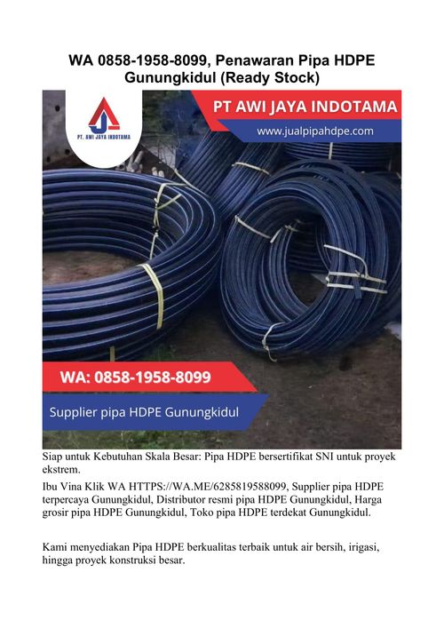 WA 0858-1958-8099, Penawaran Pipa HDPE Gunungkidul (Ready 
