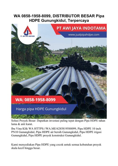 WA 0858-1958-8099, DISTRIBUTOR BESAR Pipa HDPE Gunungkidul