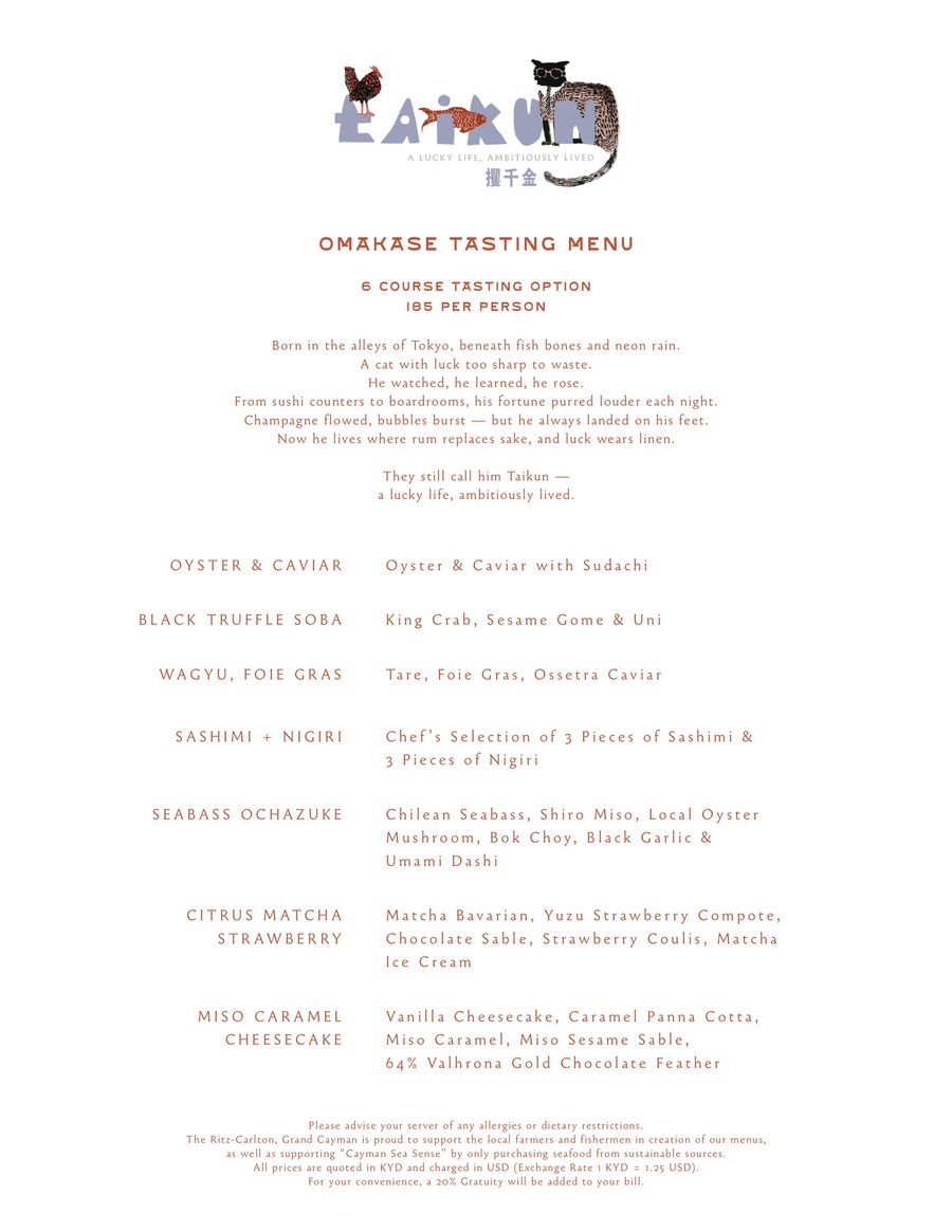 The Ritz-Carlton, Grand Cayman Taikun Menu 2026 by The... - Flipsnack