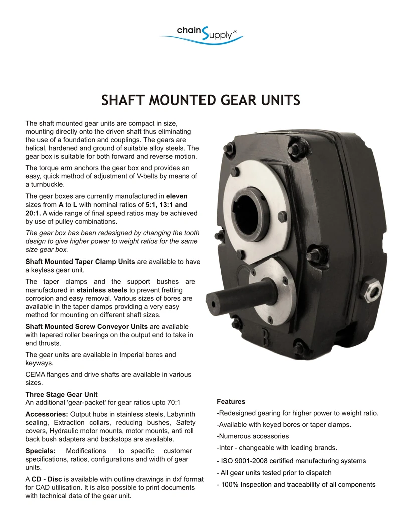 Chain Supply UK - Shaft Mounted Gear Units (SMGU/SMSR)