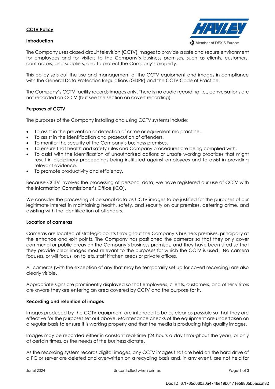 CCTV Policy - June 2024 by HAYLEY DEXIS - Flipsnack